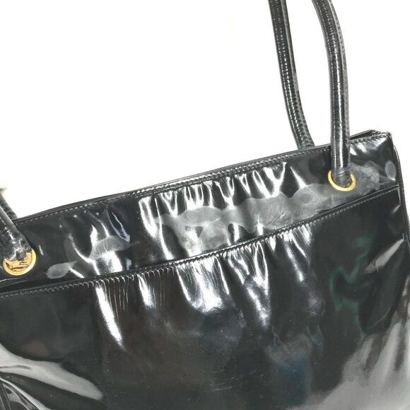 CHANEL vintage CC Logo CC Mark Bag Tote Bag shawl Shoulder Bag enamel Black - Picture 9 of 16